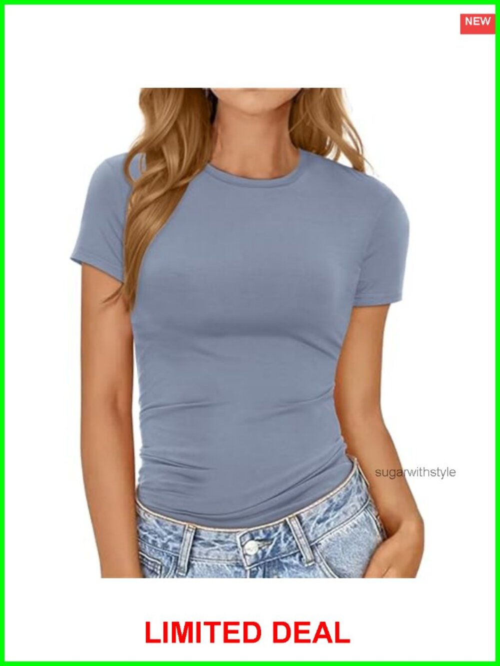 Womens Slim Fit Crew Neck Short Sleeve Crop Top Rayon Spandex Tee